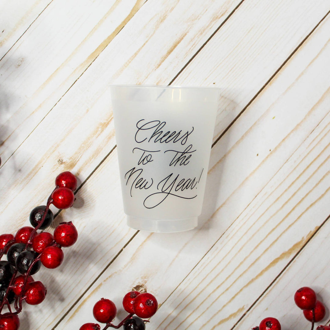 Cheers to the New Year! Frosted Acrylic 16 oz Cups Sets of 8 Holiday New Years Party Cups Birdie Mae Designs New Year's Eve Bonjour Fete - Party Supplies
