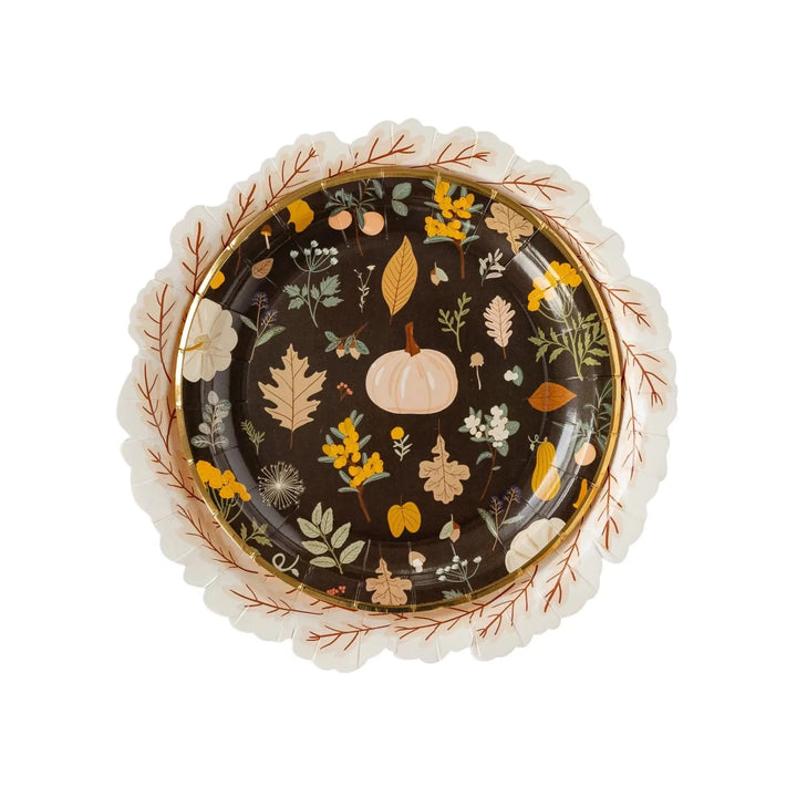HARVEST LEAVES WREATH SHAPED PLATES My Mind’s Eye Thanksgiving Party Supplies Bonjour Fete - Party Supplies