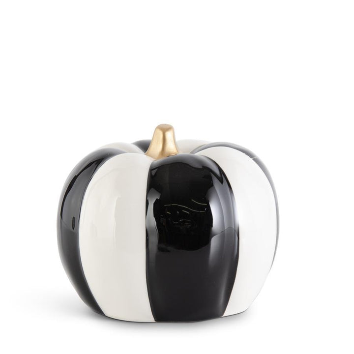 BLACK AND WHITE STRIPE PUMPKINS W/ GOLD STEM K&K Interiors Halloween Home Decor 5.75" Bonjour Fete - Party Supplies