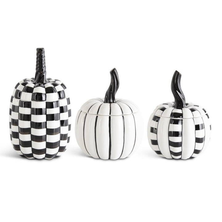 BLACK & WHITE CERAMIC PUMPKIN LIDDED CONTAINERS K&K Interiors Halloween Home Decor Bonjour Fete - Party Supplies