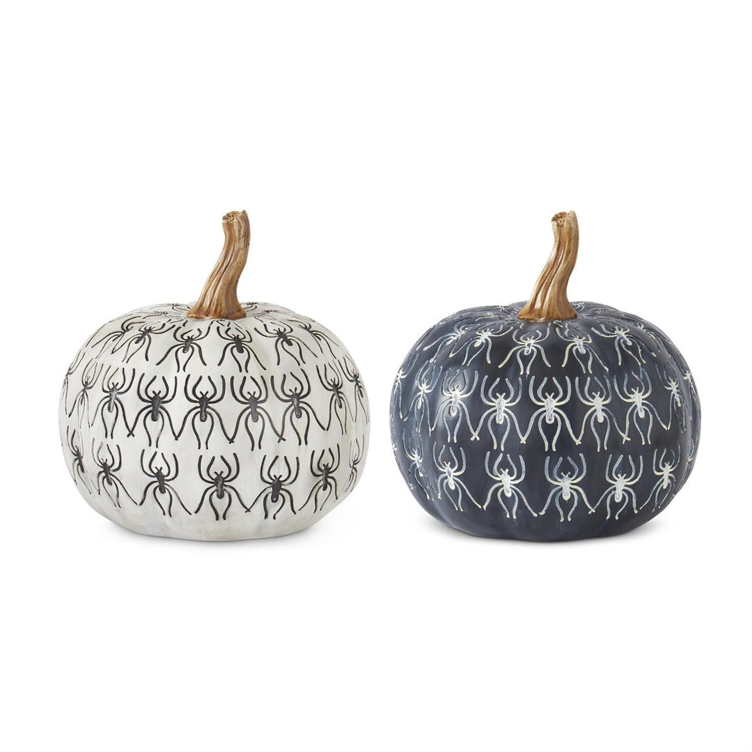 BLACK AND WHITE SPIDER PUMPKINS K&K Interiors Halloween Home Decor Bonjour Fete - Party Supplies