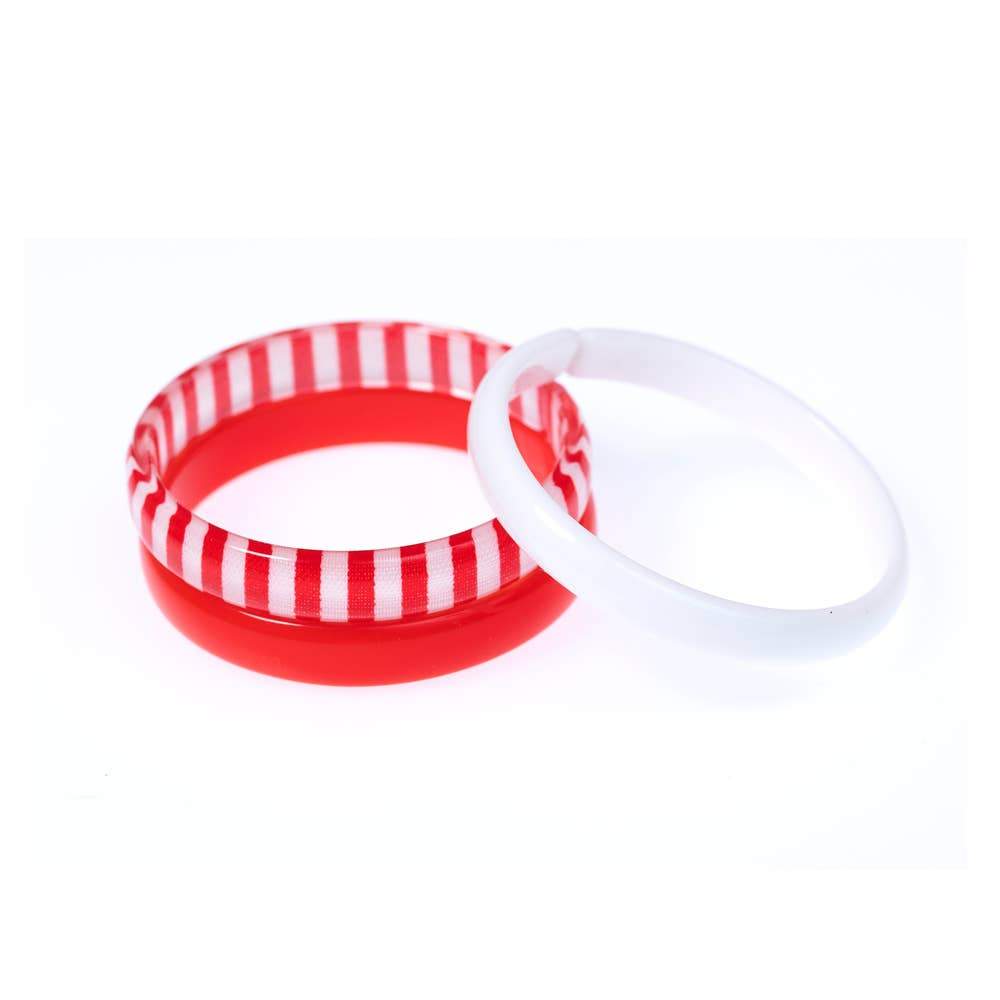 RED WHITE STRIPES MIX BANGLES SET Lilies & Roses NY Kid's Jewelry Bonjour Fete - Party Supplies