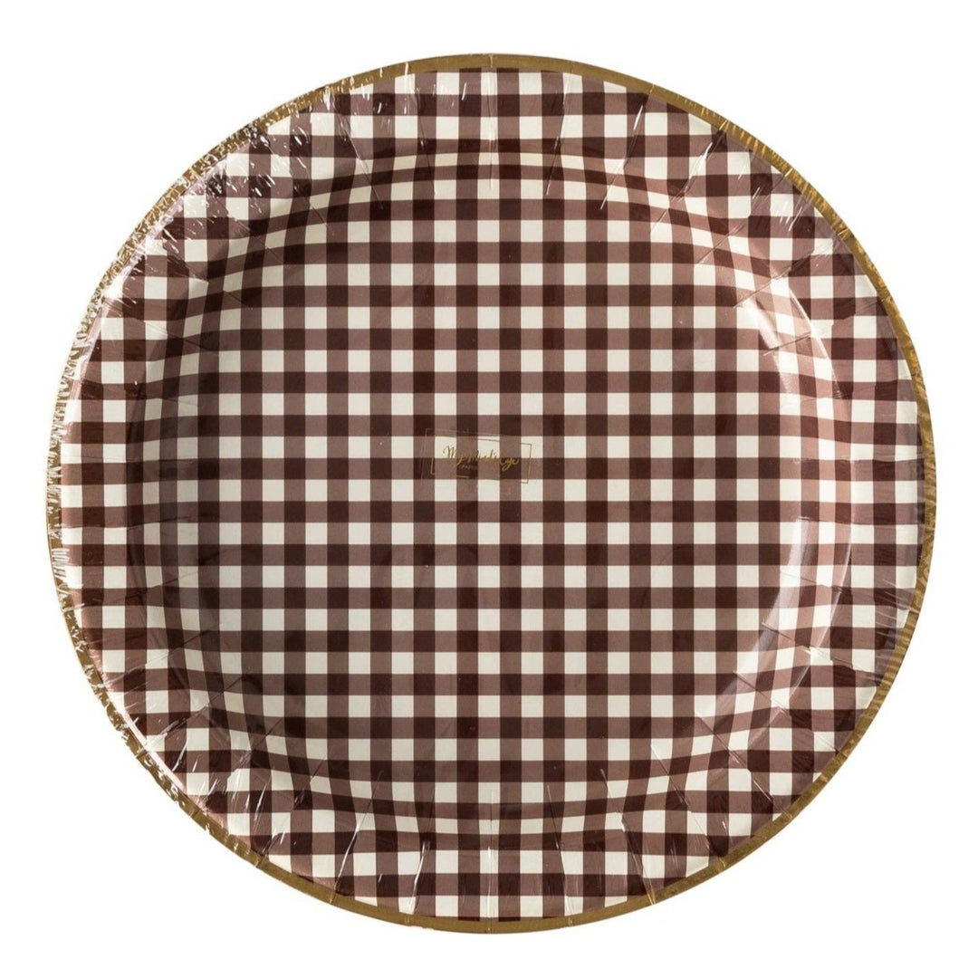 THP931 - Harvest Brown Gingham Check 11" Plate My Mind’s Eye 0 Faire Bonjour Fete - Party Supplies