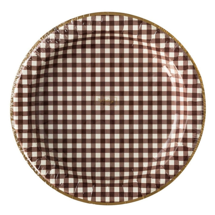 THP931 - Harvest Brown Gingham Check 11" Plate My Mind’s Eye 0 Faire Bonjour Fete - Party Supplies