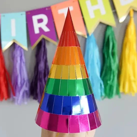 RAINBOW FOIL PARTY HATS Party Partners Party Hats & Sashes Bonjour Fete - Party Supplies