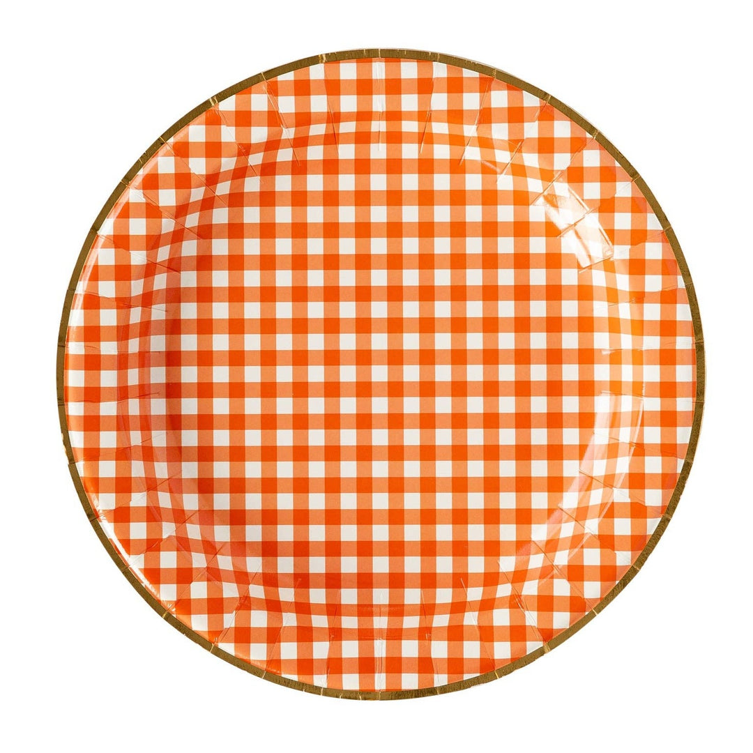 THP929 - Harvest Orange Gingham Check 11" Plate My Mind’s Eye 0 Faire Bonjour Fete - Party Supplies