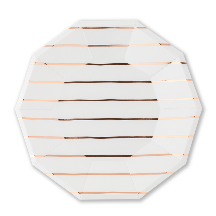 Frenchie Striped Rose Gold Plates - 2 Size Options - 8 Pk. Jollity & Co. + Daydream Society Bonjour Fete - Party Supplies