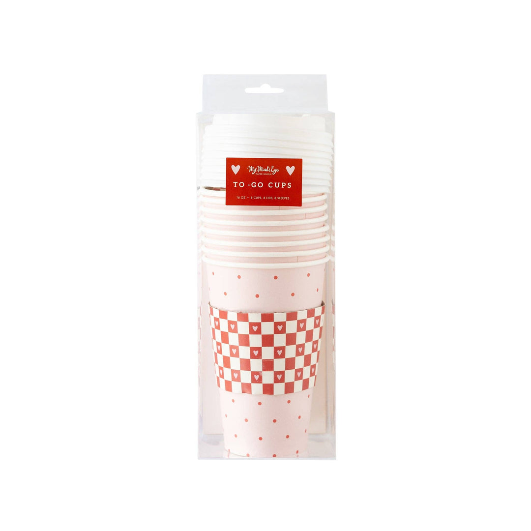 Pink & Red Checker Heart Coffee Cups Bonjour Fete Party Supplies Valentine's Day Party Supplies