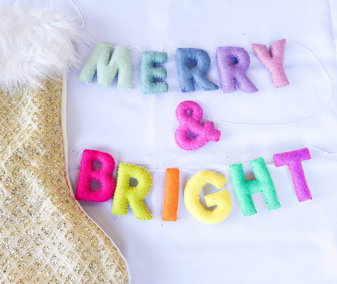 Merry & Bright Letter Garland The Whimsical Woolies Bonjour Fete - Party Supplies