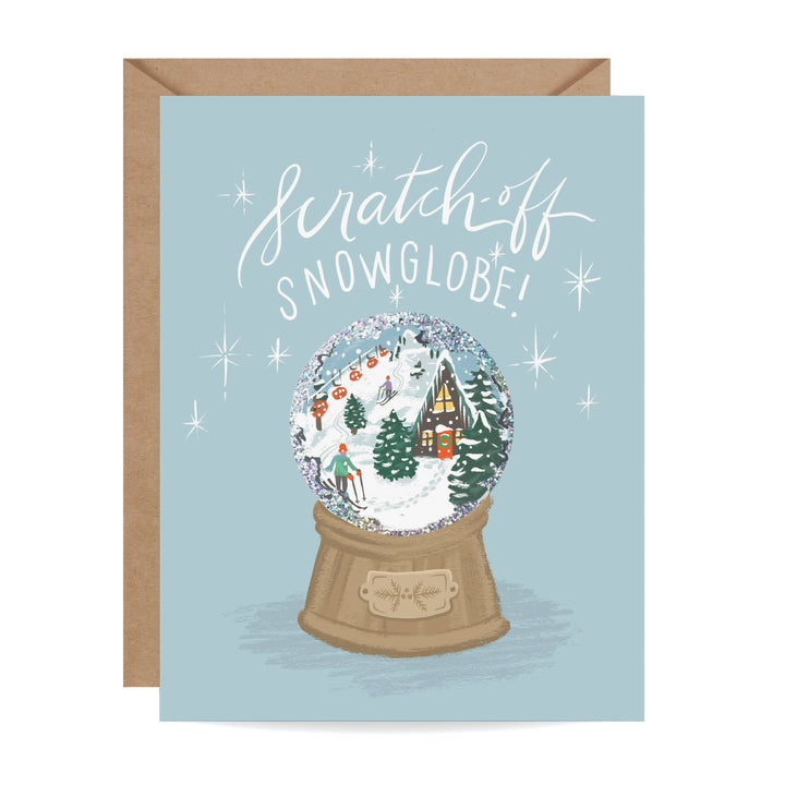 Alpine Snow Globe Scratch-off Holiday Card Inklings Paperie Greeting Cards Bonjour Fete - Party Supplies