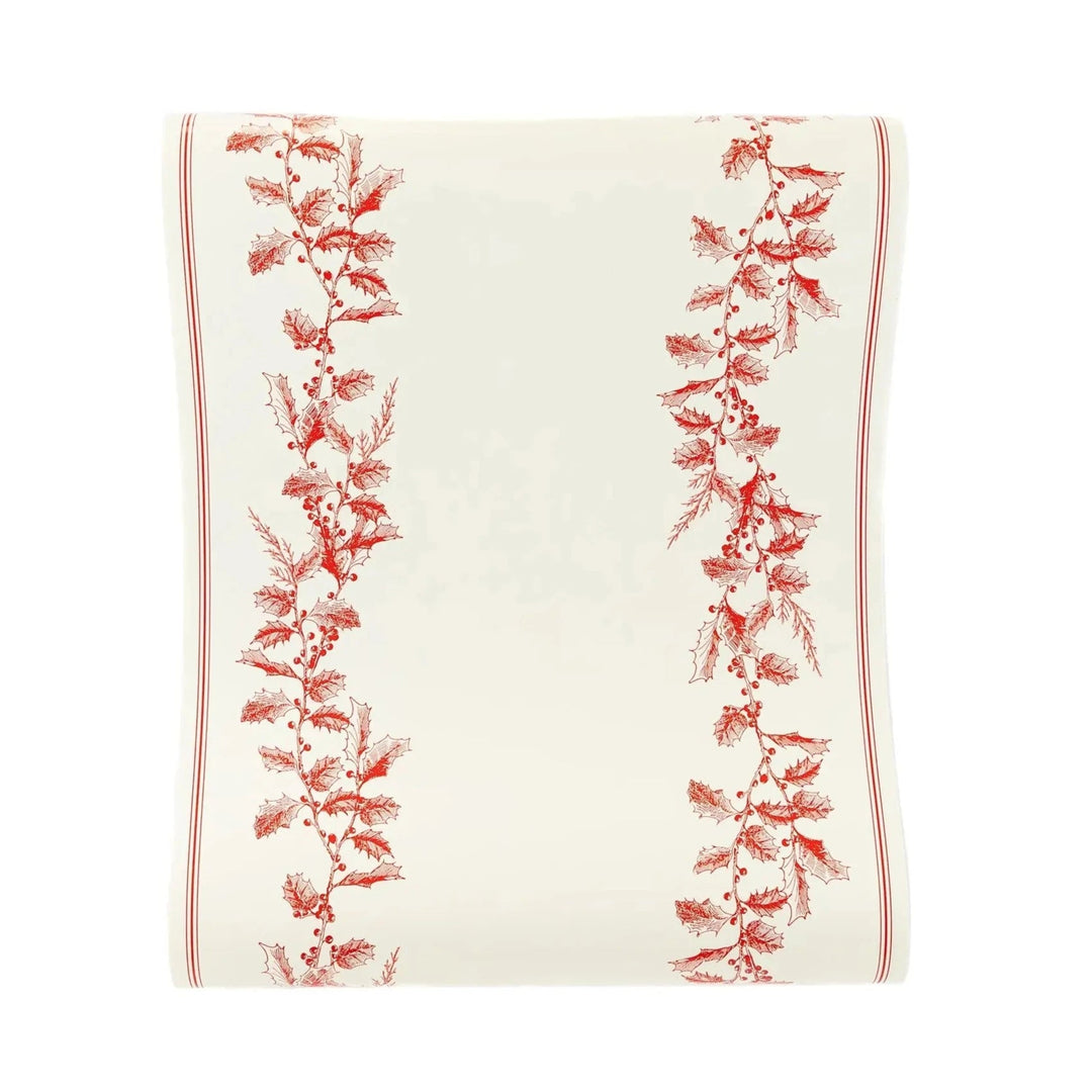 RED HOLLY PAPER TABLE RUNNER My Mind’s Eye Christmas Holiday Party Supplies Bonjour Fete - Party Supplies
