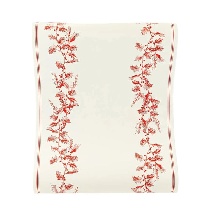 RED HOLLY PAPER TABLE RUNNER My Mind’s Eye Christmas Holiday Party Supplies Bonjour Fete - Party Supplies