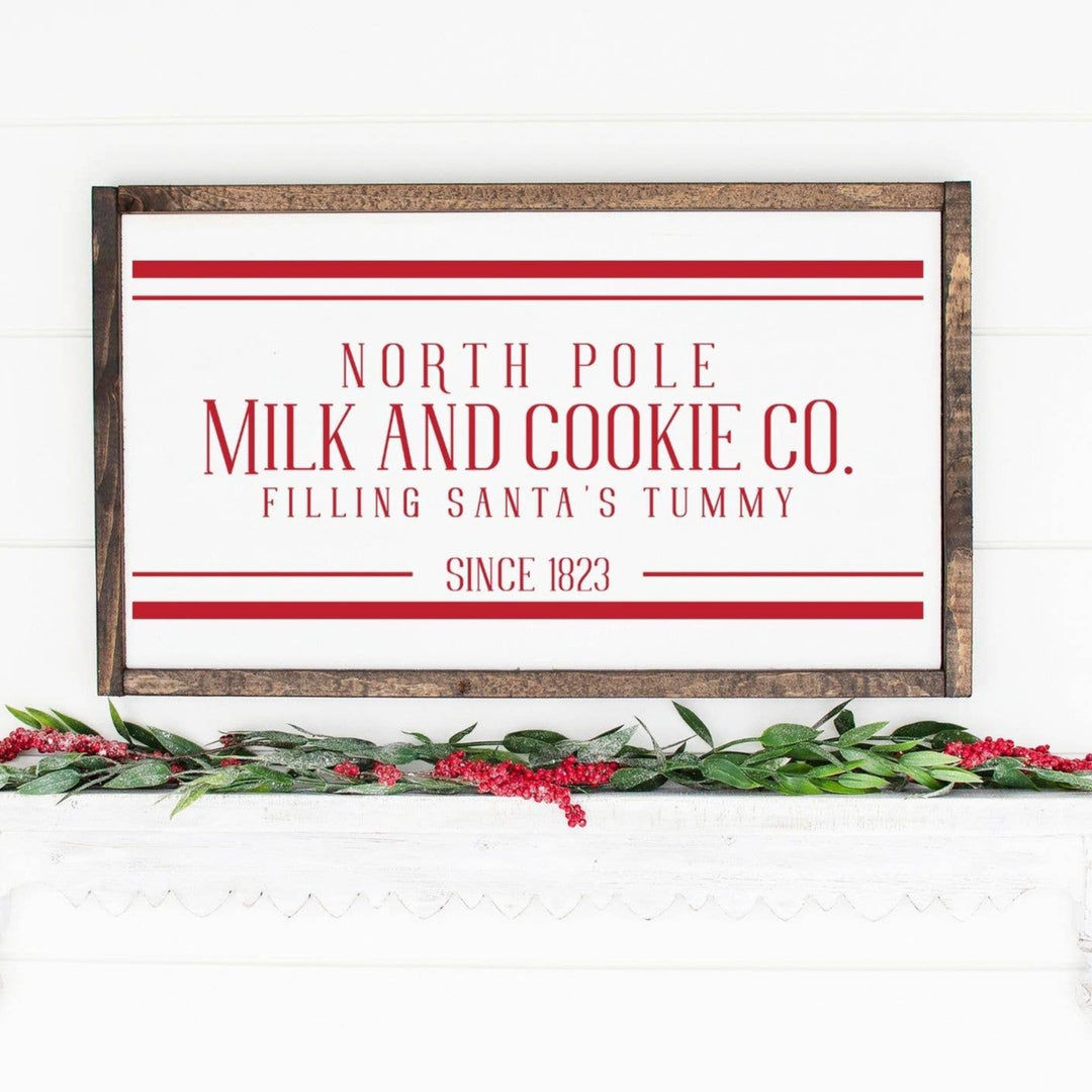 North Pole Milk and Cookies Sign 12x20" Shenandoah Farmhouse 0 Faire Bonjour Fete - Party Supplies