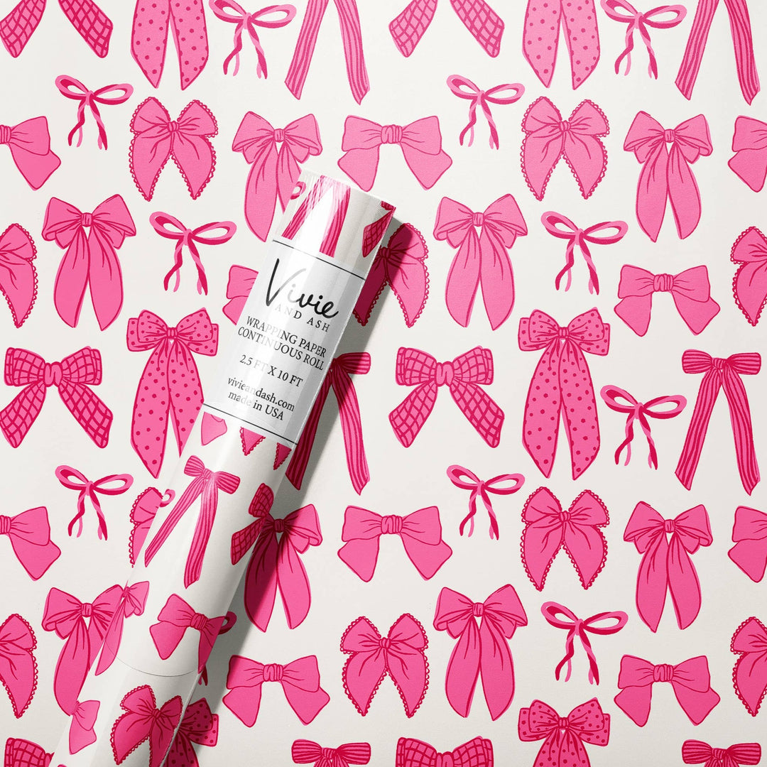 Pink and Red Bows Wrapping Paper Roll Bonjour Fete Party Supplies Gift Wrapping