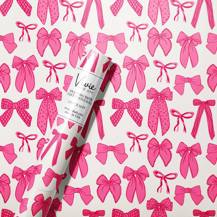 Pink and Red Bows Wrapping Paper Roll Bonjour Fete Party Supplies Gift Wrapping