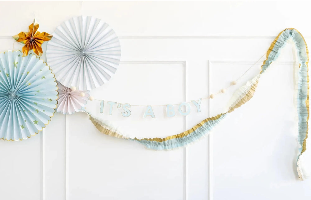 BLUE GOLD STREAMER BANNER My Mind's Eye Bonjour Fete - Party Supplies