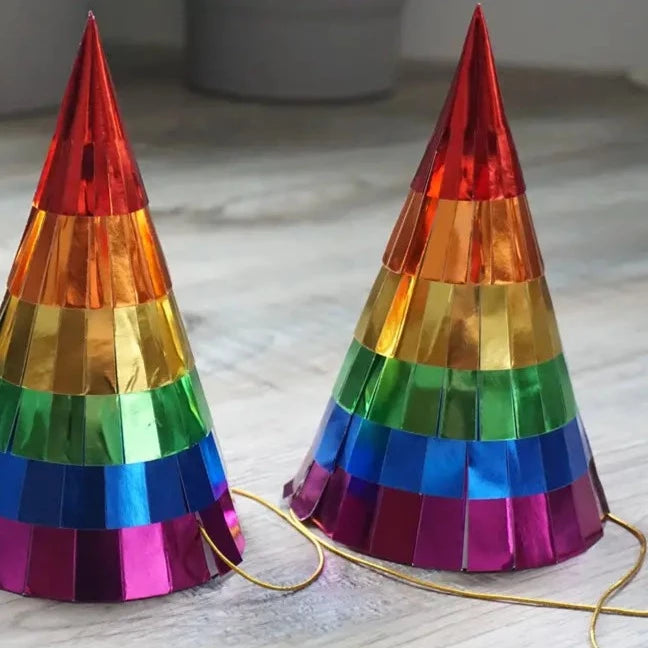 RAINBOW FOIL PARTY HATS Party Partners Party Hats & Sashes Bonjour Fete - Party Supplies