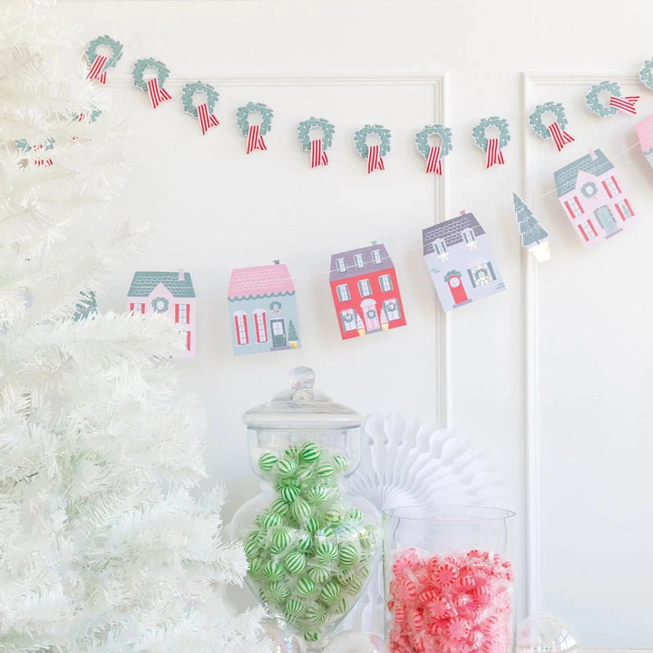 PRESALE CHRISTMAS SHIPPING MID OCTOBER - VIL902 - Village Christmas Village & Wreath Banner My Mind’s Eye 0 Faire Bonjour Fete - Party Supplies