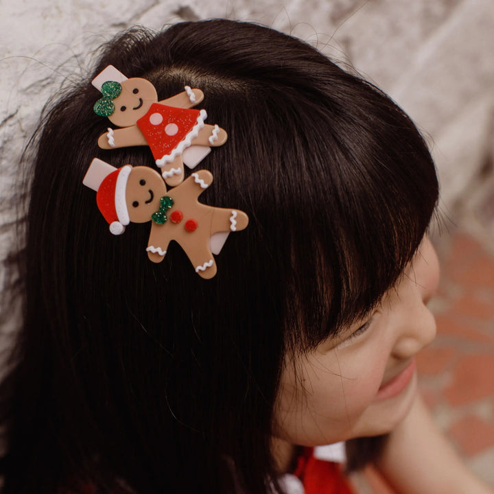 HOL22-Happy Gingerbread Cookies Alligator Clips Lilies & Roses NY Christmas Wear Bonjour Fete - Party Supplies
