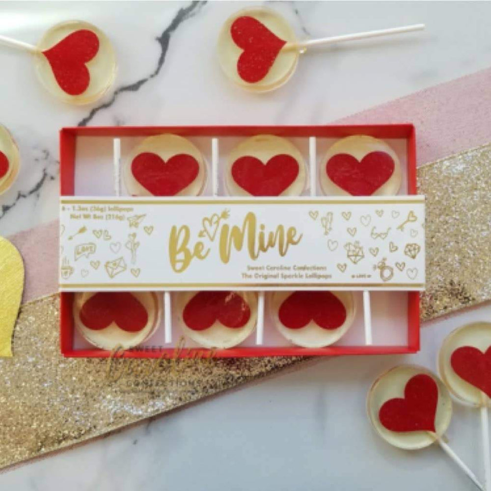 Red Heart Valentine's Day Lollipop Box, Contains 6 lollipops Sweet Caroline Confections Bonjour Fete - Party Supplies