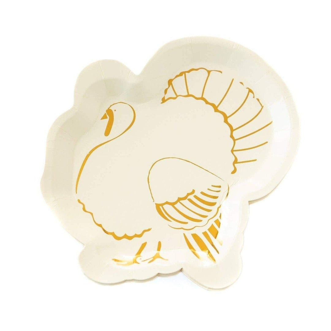 GOLD TURKEY SHAPED PLATE My Mind’s Eye Thanksgiving Tableware Bonjour Fete - Party Supplies