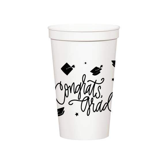 CONGRATS, GRAD! WHITE STADIUM CUP Natalie Chang Cups LARGE - 22 OZ Bonjour Fete - Party Supplies