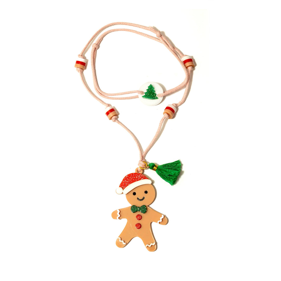 HOL22-Happy Gingerbread Cookie Necklace Lilies & Roses NY Christmas Wear Bonjour Fete - Party Supplies