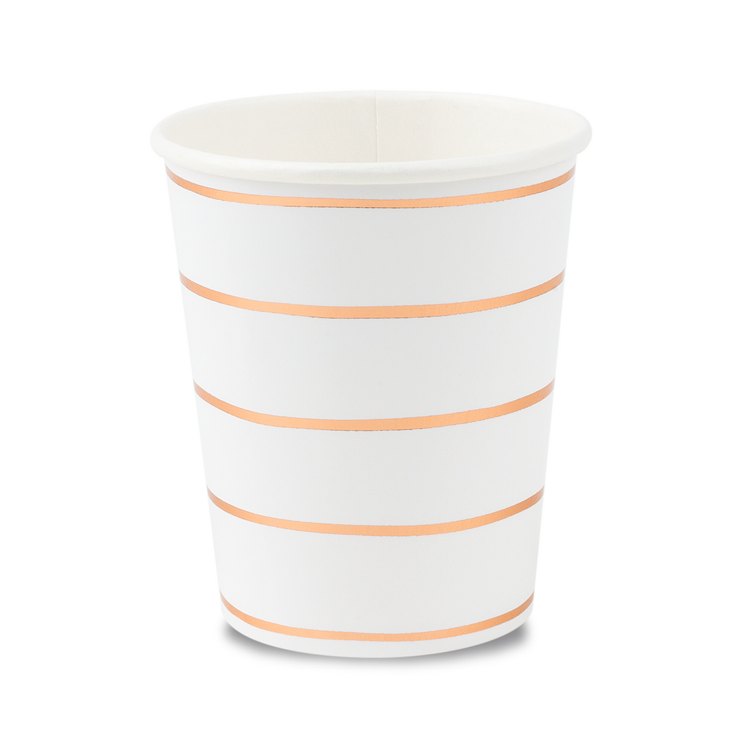 Frenchie Striped Rose Gold 9 oz Cups - 8 Pk. Jollity & Co. + Daydream Society Bonjour Fete - Party Supplies