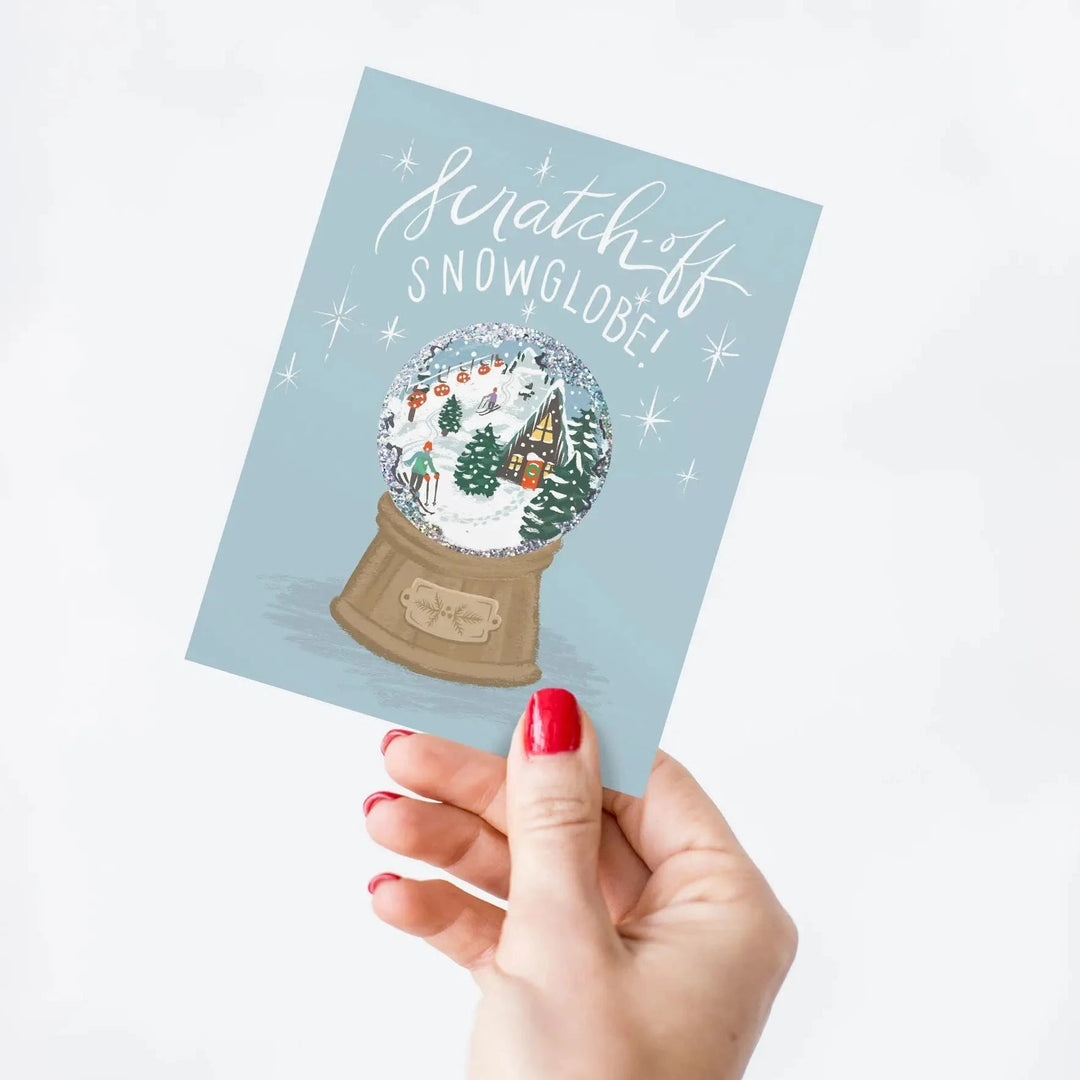 Alpine Snow Globe Scratch-off Holiday Card Inklings Paperie Greeting Cards Bonjour Fete - Party Supplies