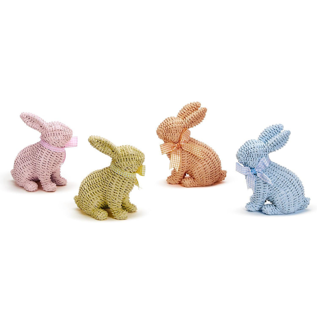 PASTEL BASKET WEAVE BUNNY WITH BOW Two's Company Bonjour Fete - Party Supplies