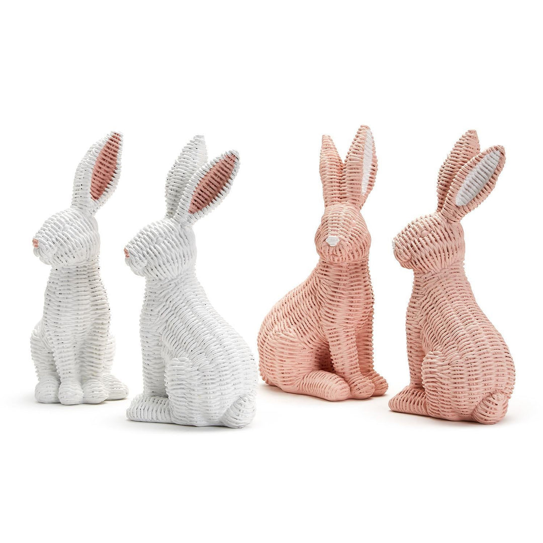 PINK AND WHITE BASKET WEAVE BUNNY Two's Company Bonjour Fete - Party Supplies