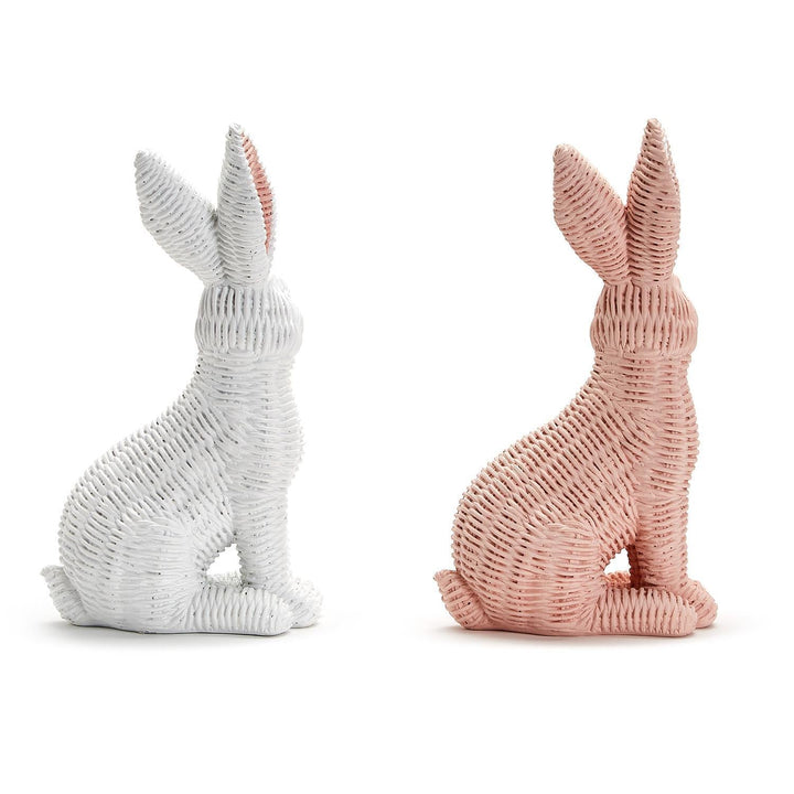 PINK AND WHITE BASKET WEAVE BUNNY Two's Company Bonjour Fete - Party Supplies