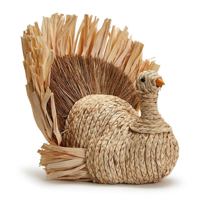 WOVEN CORNHUSK TURKEY Two's Company Thanksgiving Home Bonjour Fete - Party Supplies