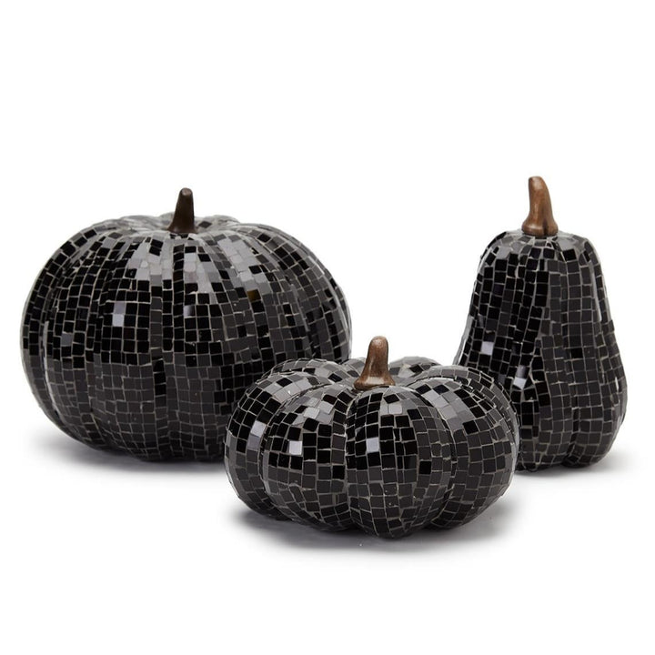 BLACK GLASS MOSAIC PUMPKINS Two's Company Halloween Party Favors & Boo Baskets Bonjour Fete - Party Supplies