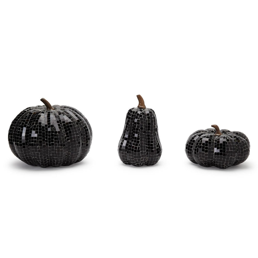 BLACK GLASS MOSAIC PUMPKINS Two's Company Halloween Party Favors & Boo Baskets Bonjour Fete - Party Supplies