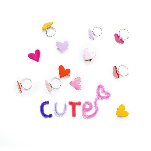 VAL-Hearts Assorted Solid Colors Rings (Pack of 12) Lilies & Roses NY 0 Faire Bonjour Fete - Party Supplies