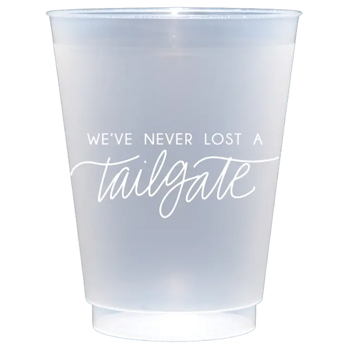 We've Never Lost A Tailgate WHITE | FrostFlex Set of 8 Cups Birdie Mae Designs 0 Faire Bonjour Fete - Party Supplies