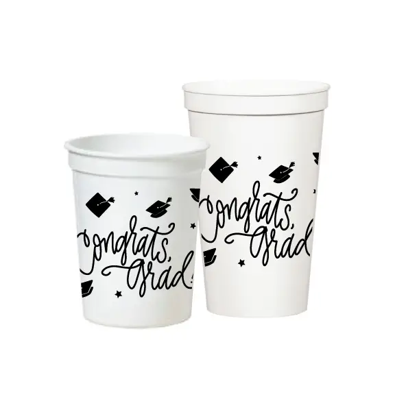 CONGRATS, GRAD! WHITE STADIUM CUP Natalie Chang Cups Bonjour Fete - Party Supplies