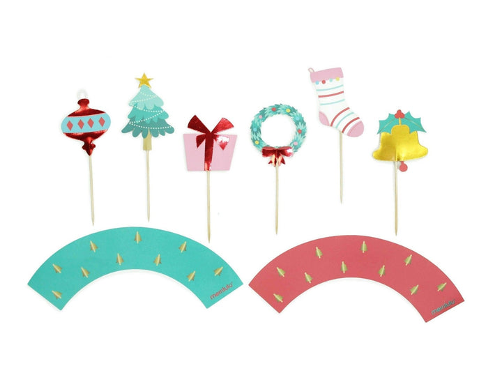 HOLLY JOLLY CUPCAKE TOPPERS Merrilulu Christmas Baking Bonjour Fete - Party Supplies