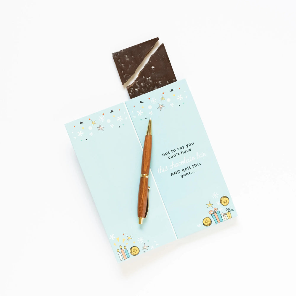 HANUKKAH CARD WITH CHOCOLATE BAR INSIDE Sweeter Cards Chocolate Bar + Greeting Card in ONE! Hanukkah Bonjour Fete - Party Supplies