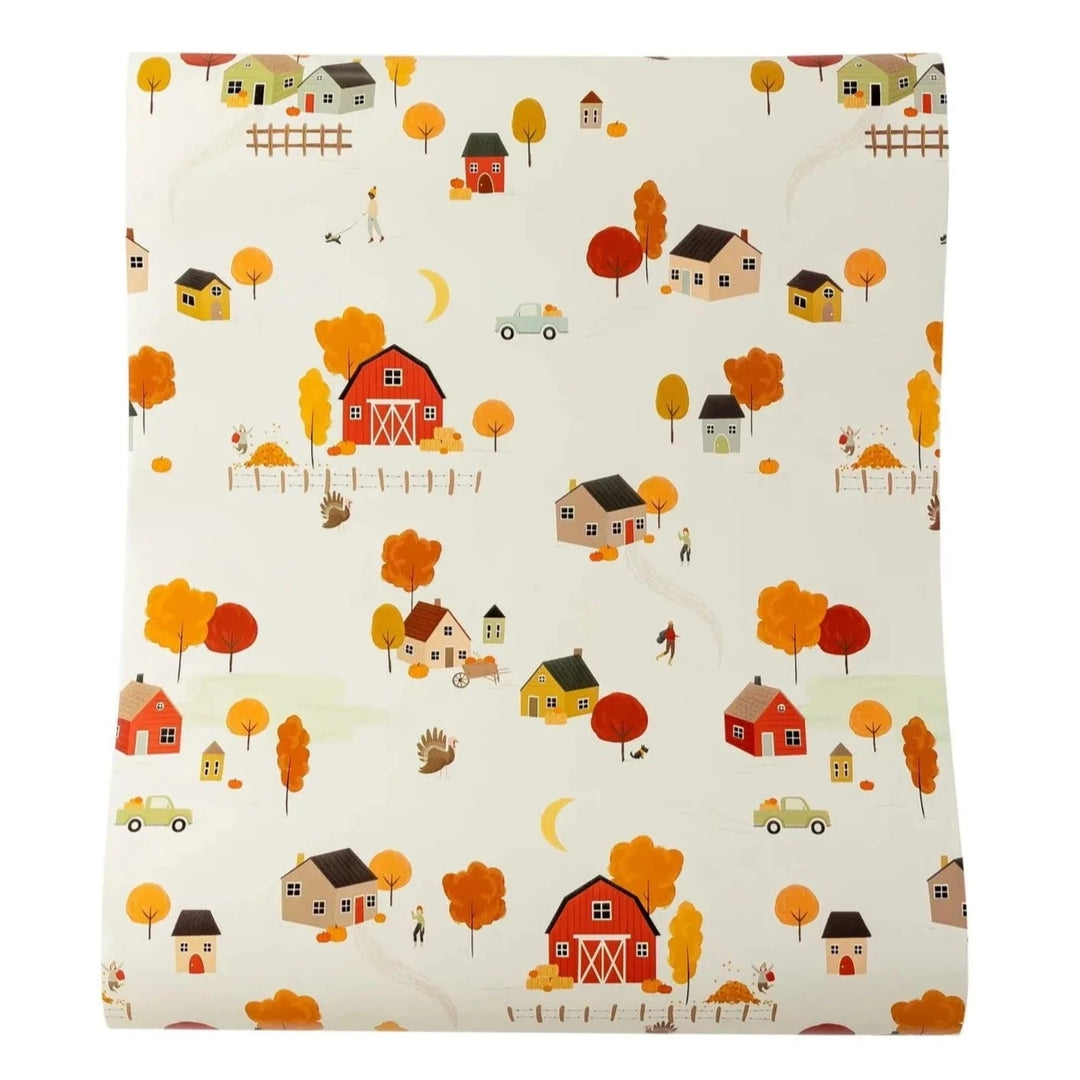 THP924 - Harvest Fall Scene Paper Table Runner My Mind’s Eye 0 Faire Bonjour Fete - Party Supplies