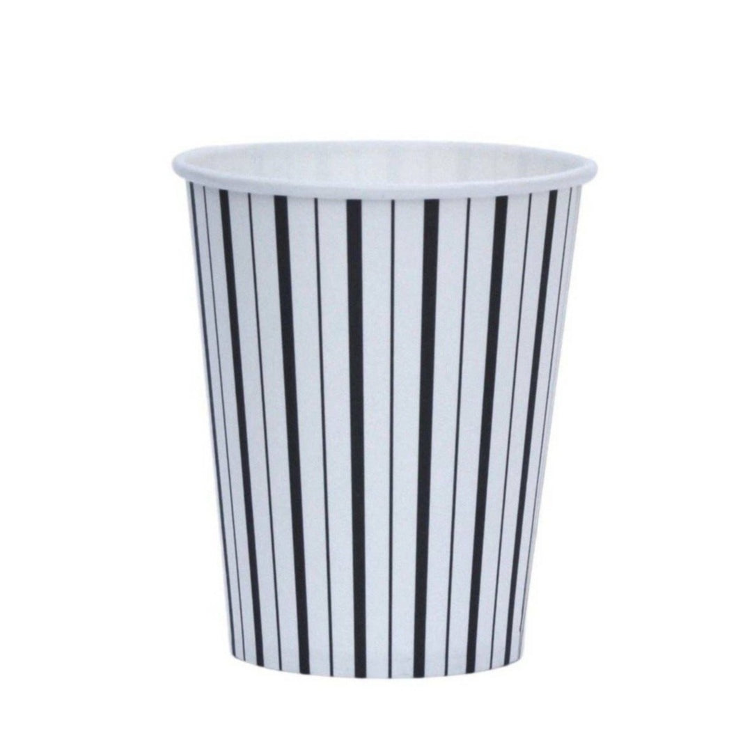 Black and White Fine Stripes Cups (Set of 8) Pooka Party Bonjour Fete - Party Supplies