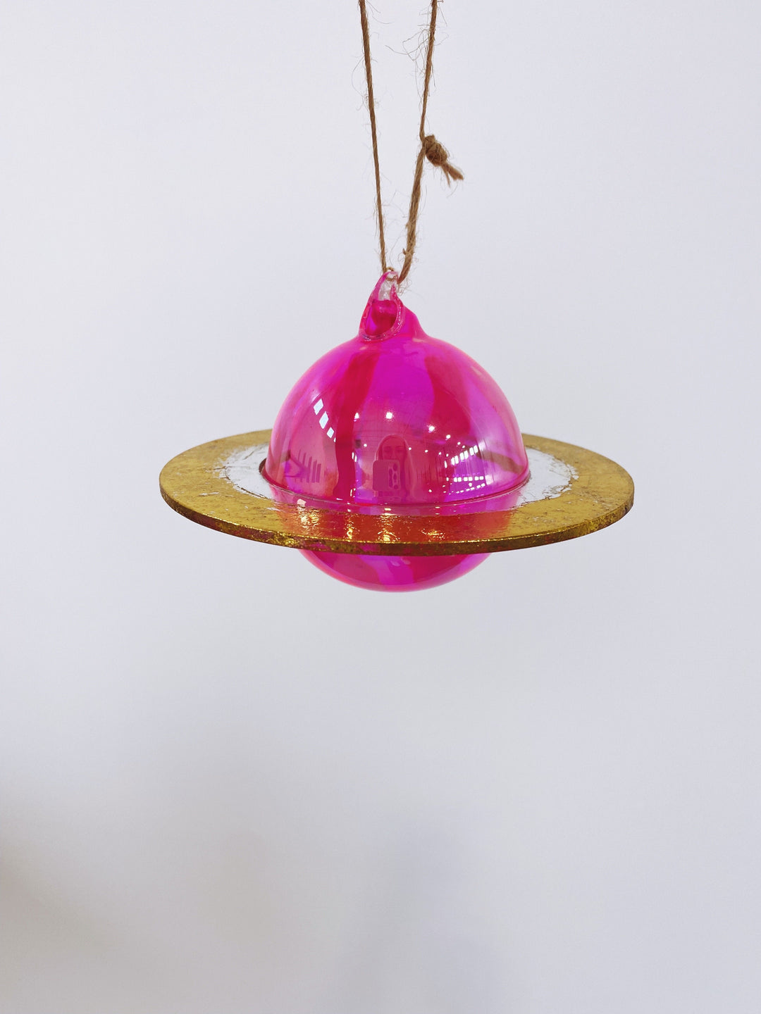 PLANET GLASS ORNAMENT Glitterville Christmas Ornament PINK PLANET Bonjour Fete - Party Supplies