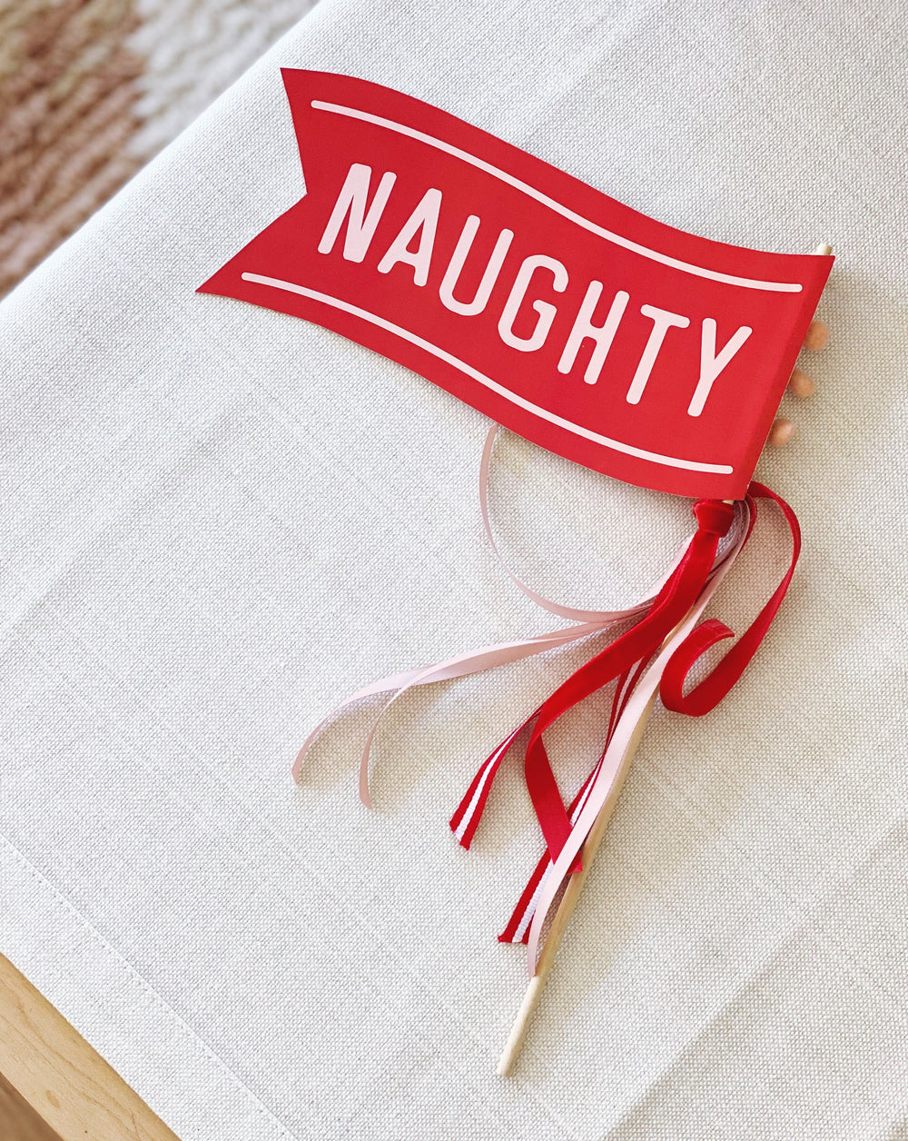 NAUGHTY & NICE CHRISTMAS FLAG BY THREAD MAMA Bonjour Fete Christmas Party Decor Bonjour Fete - Party Supplies