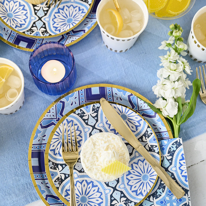 AMALFI BLUES LARGE PLATES BY COTERIE Coterie Party Supplies Napkins Bonjour Fete - Party Supplies