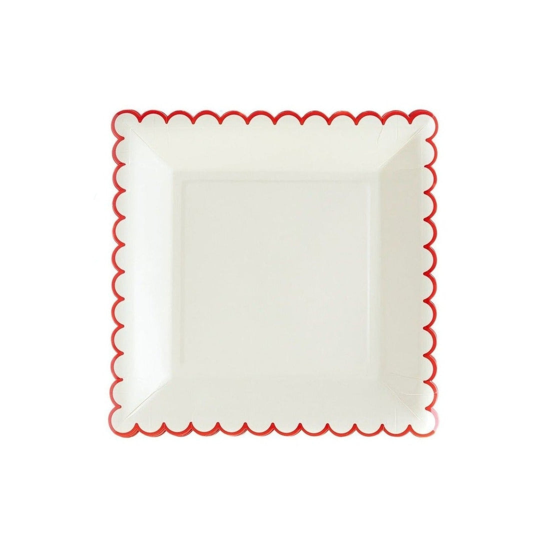WHITE WITH RED SCALLOP PLATE My Mind’s Eye Plates Bonjour Fete - Party Supplies