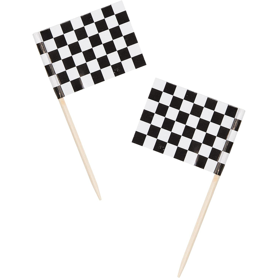 BLACK AND WHITE CHECKERED FLAG PICKS Creative Converting Bonjour Fete - Party Supplies