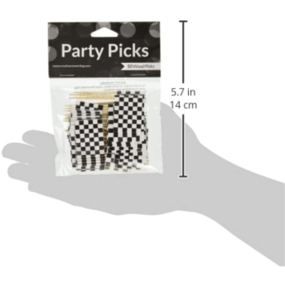 BLACK AND WHITE CHECKERED FLAG PICKS Creative Converting Bonjour Fete - Party Supplies