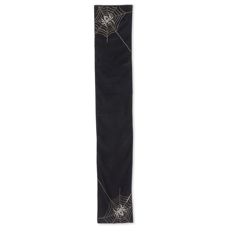 BLACK VELVET TABLE RUNNER WITH CHAIN WEB AND BEADED SPIDER KK Interiors Table Covers & Placemats Bonjour Fete - Party Supplies