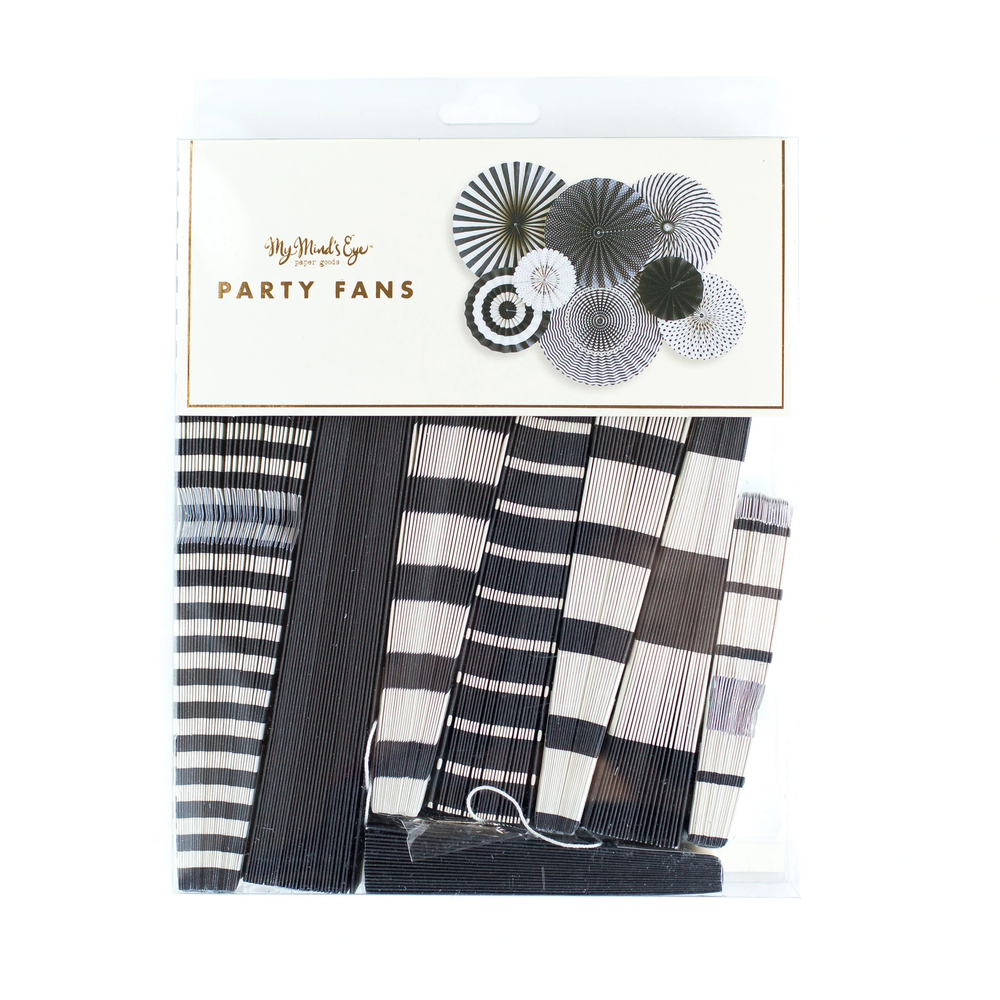 BLACK & WHITE PARTY FANS My Mind's Eye Hanging Decor Bonjour Fete - Party Supplies